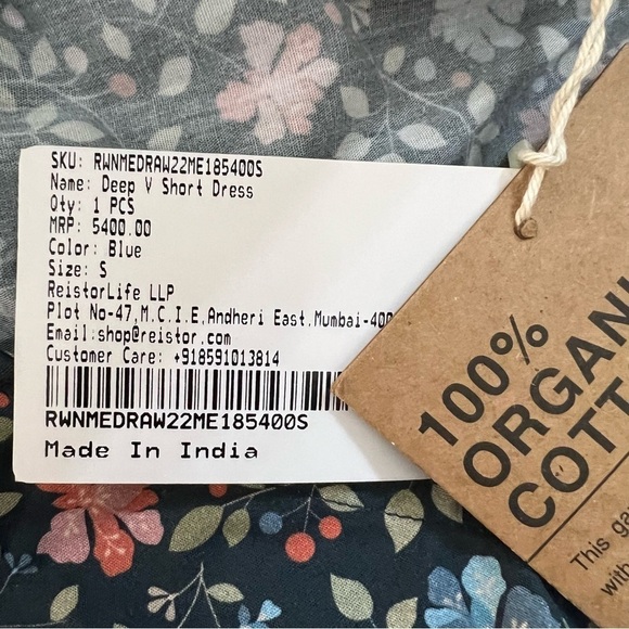 REISTOR Floral Flowy Deep V Short Dress Knee Length Size Small Organic NWT - Picture 10 of 12